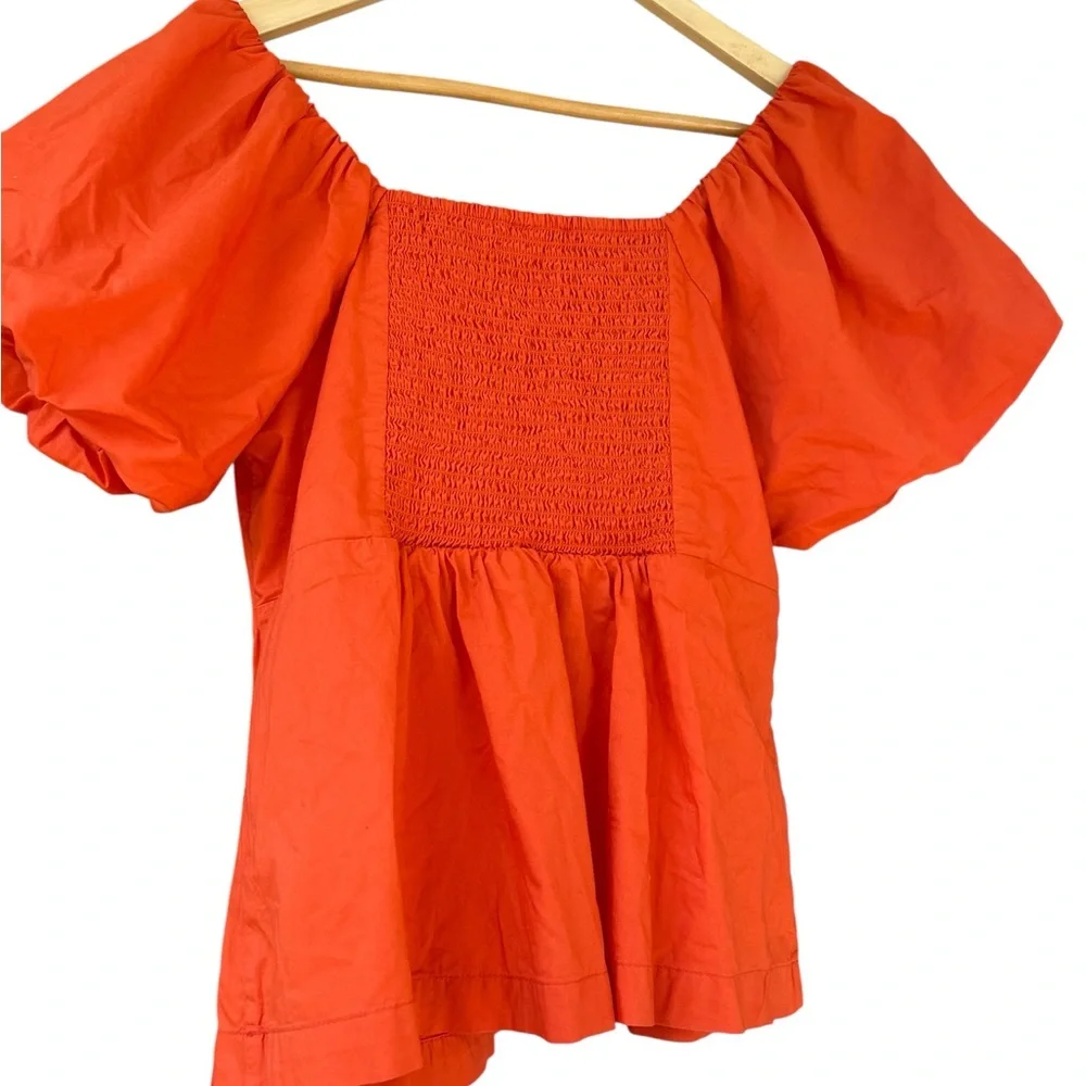 Old Navy Size Large Women’s Orange Ruffled puff sleeve Blouse smocked back